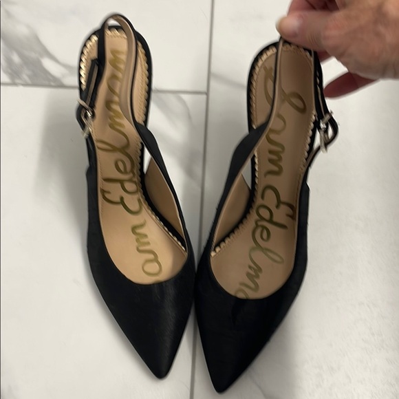 Sam Edelman Black satin fabric Heels Elegant Slingback - Picture 1 of 7